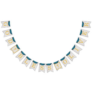 God Bless Name Blue Geode Boy Baptism Communion Bunting