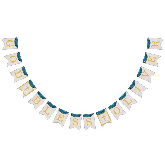 God Bless Name Blue Geode Boy Baptism Communion Bunting (All)