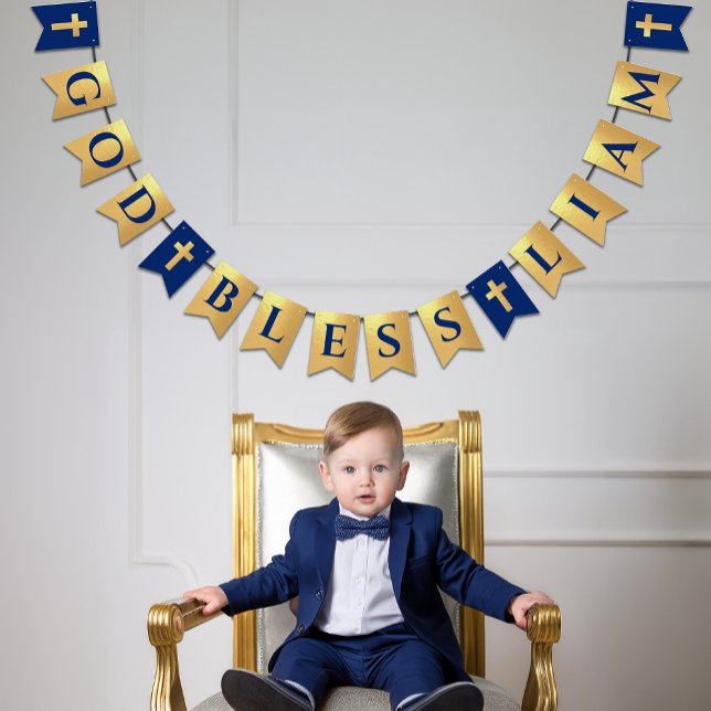 God Bless Name Gold Royal Blue Baptism Communion Bunting (Creator Uploaded)
