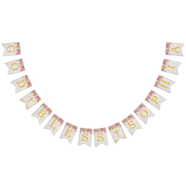 God Bless Name Pink Orchids Girl Baptism Communion Bunting (All)