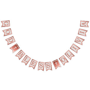 God Bless Name Rose Gold Marble Baptism Communion Bunting