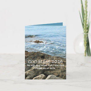 God Bless New Year 2026 Peaceful Blue Sea Photo Card