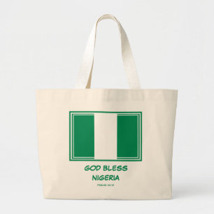 GOD BLESS NIGERIA Patriotic Nigerian Naija Flag Large Tote Bag