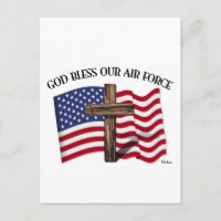 GOD BLESS OUR AIR FORCE with rugged cross, US flag