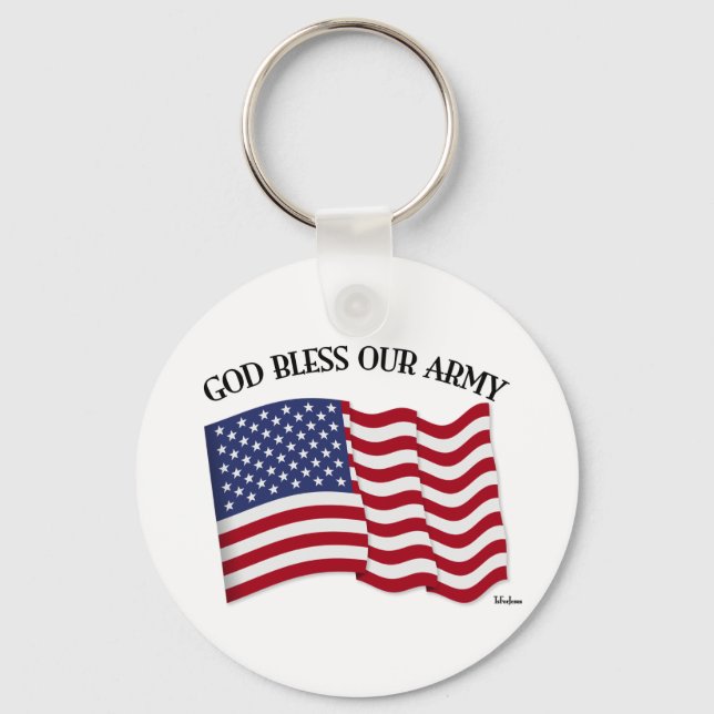 GOD BLESS OUR ARMY with US flag Key Ring (Front)