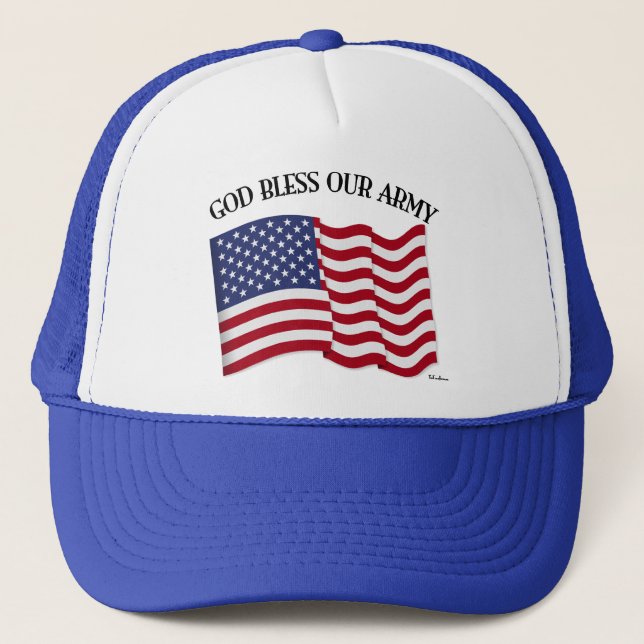 GOD BLESS OUR ARMY with US flag Trucker Hat (Front)
