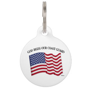 God Bless Our Coast Guard with USA Flag Pet Tag