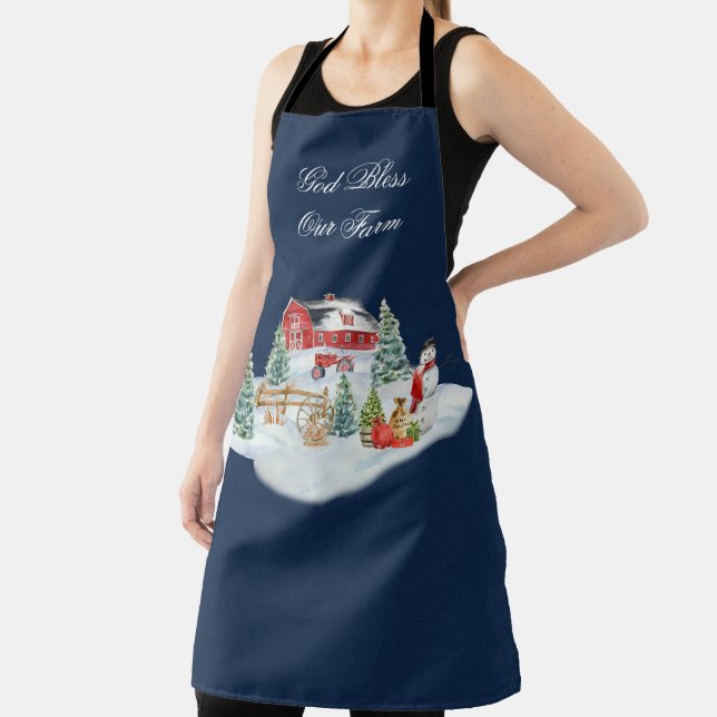 God Bless Our Farm Christmas Farm Scene Apron (Insitu)
