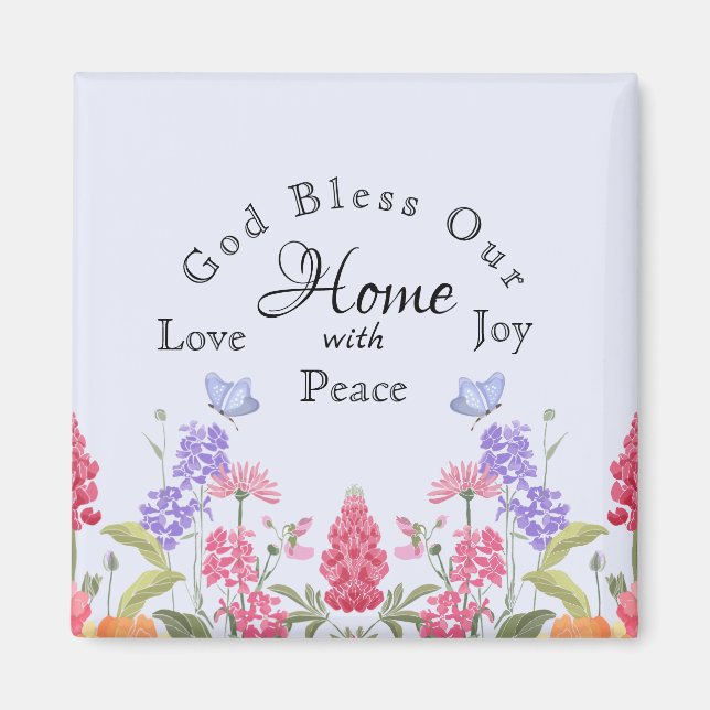 God Bless Our Home Blue Floral Wildflowers Magnet (Front)