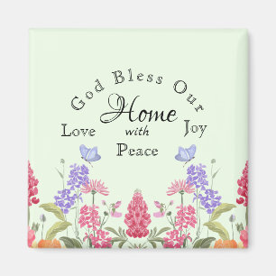 God Bless Our Home Green Floral Wildflowers Magnet