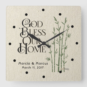 God Bless Our Home: Personalised Square Wall Clock