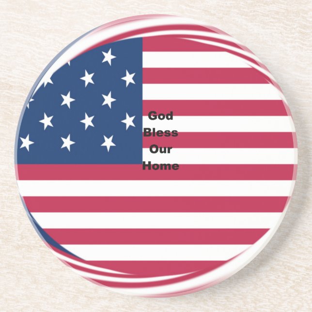 God Bless Our Home: USA Flag Swirl Art Coaster (Front)