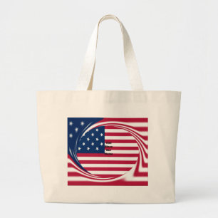 God Bless Our Home: USA Flag Swirl Art Large Tote Bag