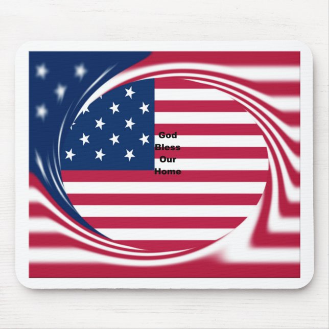 God Bless Our Home: USA Flag Swirl Art Mouse Pad (Front)