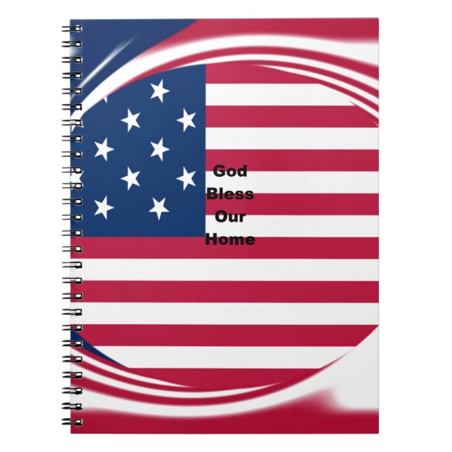 God Bless Our Home: USA Flag Swirl Art Notebook (Front)