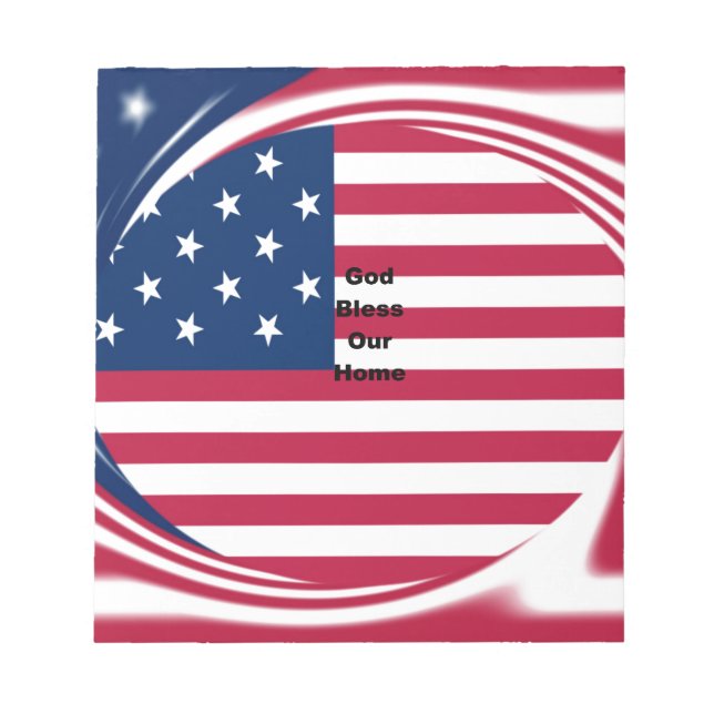 God Bless Our Home: USA Flag Swirl Art Notepad (Front)