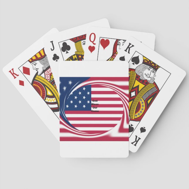 God Bless Our Home: USA Flag Swirl Art Playing Cards (Back)
