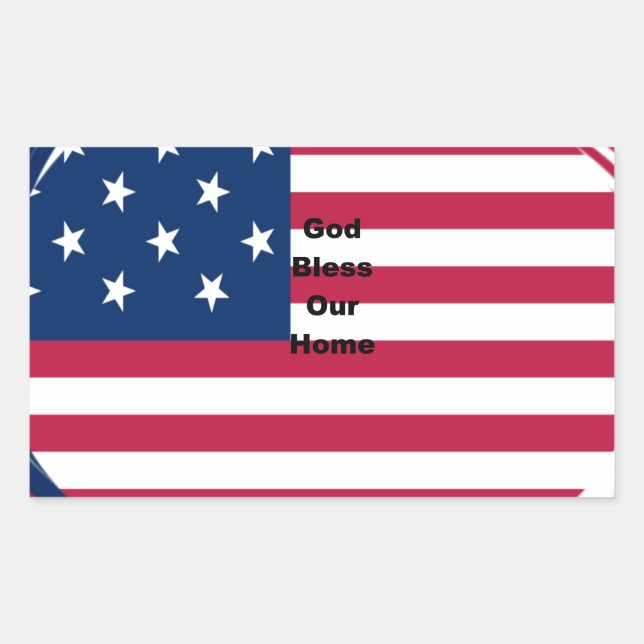God Bless Our Home: USA Flag Swirl Art Rectangular Sticker (Front)