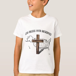 GOD BLESS OUR RESERVES, rugged cross & US outline T-Shirt