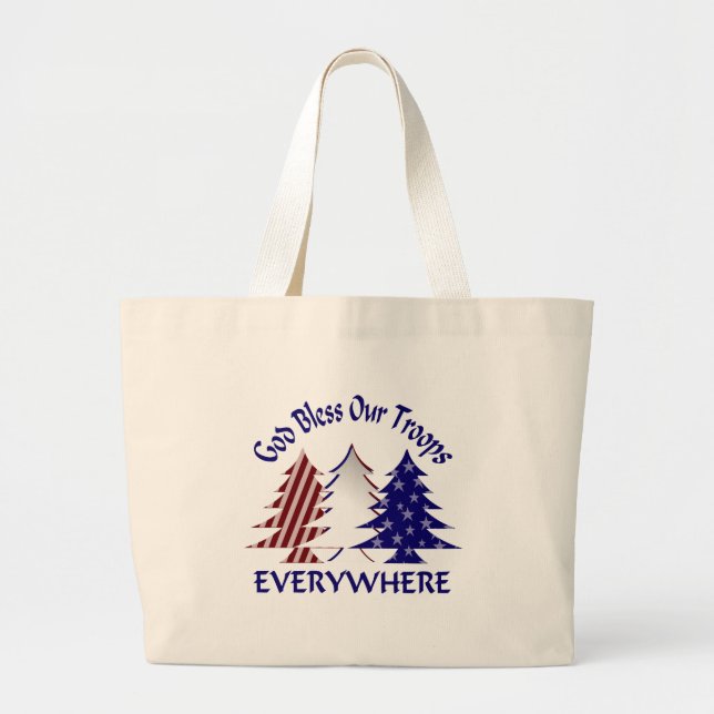 God Bless Our Troops Large Tote Bag (Front)