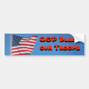 GOD Bless Our Troops! With Flag Bumper Sticker