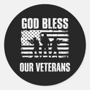 God Bless Our Veterans Distressed Flag Soldier 1 Classic Round Sticker