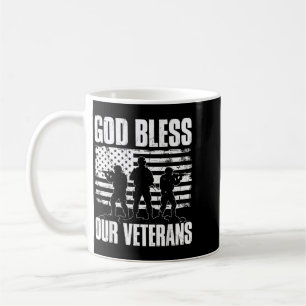 God Bless Our Veterans Distressed Flag Soldier Coffee Mug