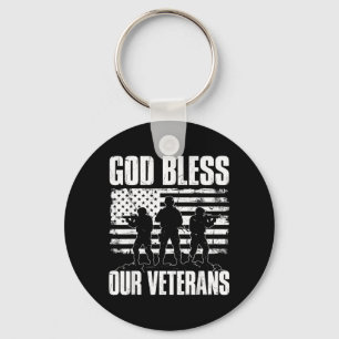 God Bless Our Veterans Distressed Flag Soldier Key Ring