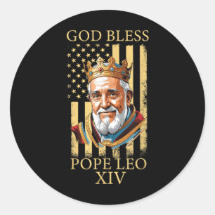 God Bless Pope Leo Xiv, American Flag 2025 Classic Round Sticker