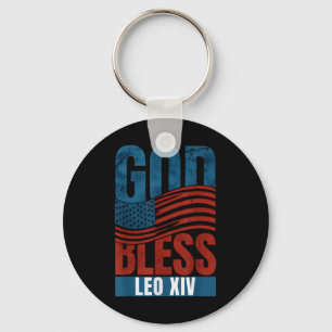 God Bless Pope Leo Xiv Patriotic Usa Flag Key Ring