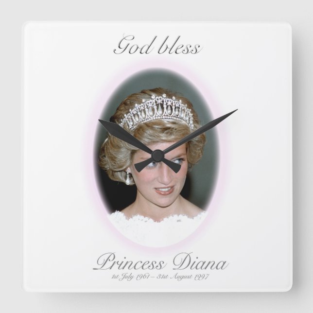 God Bless Princess Diana Square Wall Clock (Front)