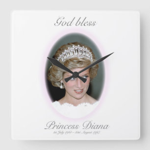 God Bless Princess Diana Square Wall Clock
