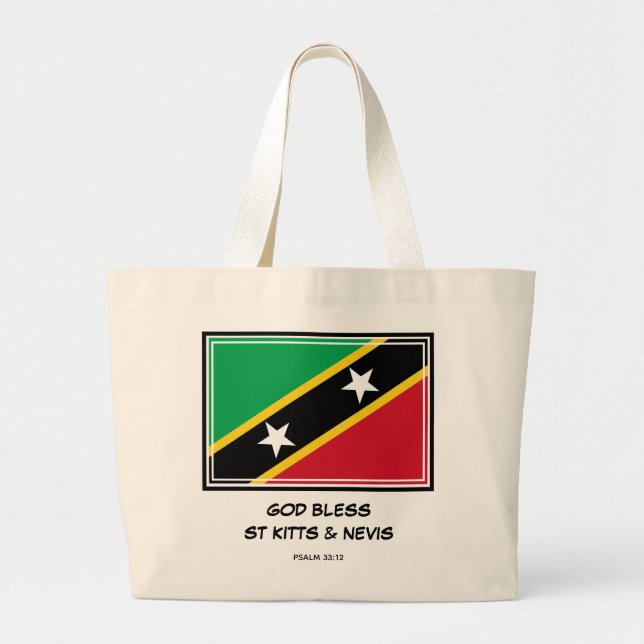 GOD BLESS ST KITTS & NEVIS Flag Patriotic Large Tote Bag (Front)