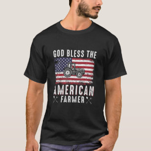 GOD Bless The American Farmer Tractor Flag T-Shirt