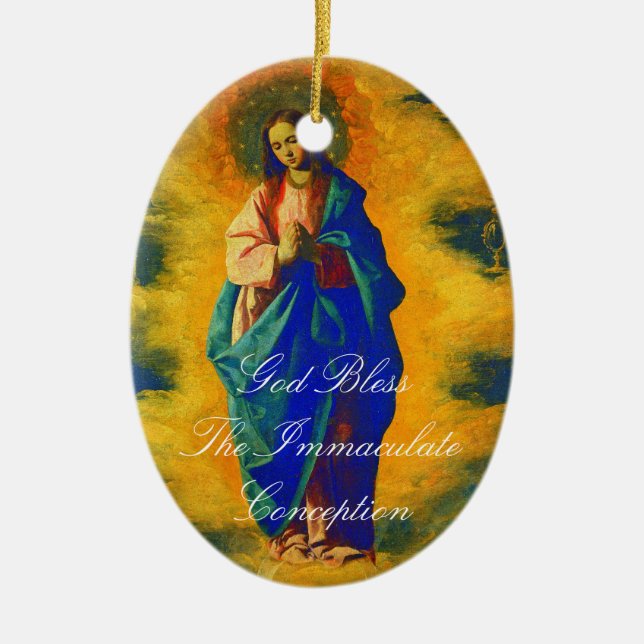 GOD BLESS THE IMMACULATE CONCEPTION CERAMIC TREE DECORATION (Front)