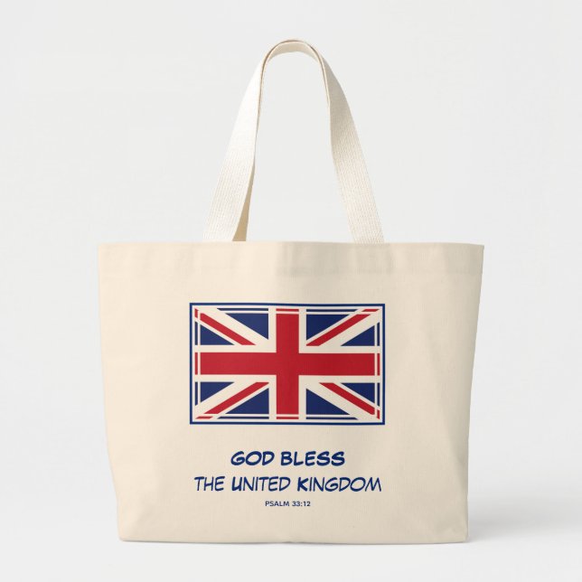 GOD BLESS THE UNITED KINGDOM Patriotic Flag Large Tote Bag (Front)