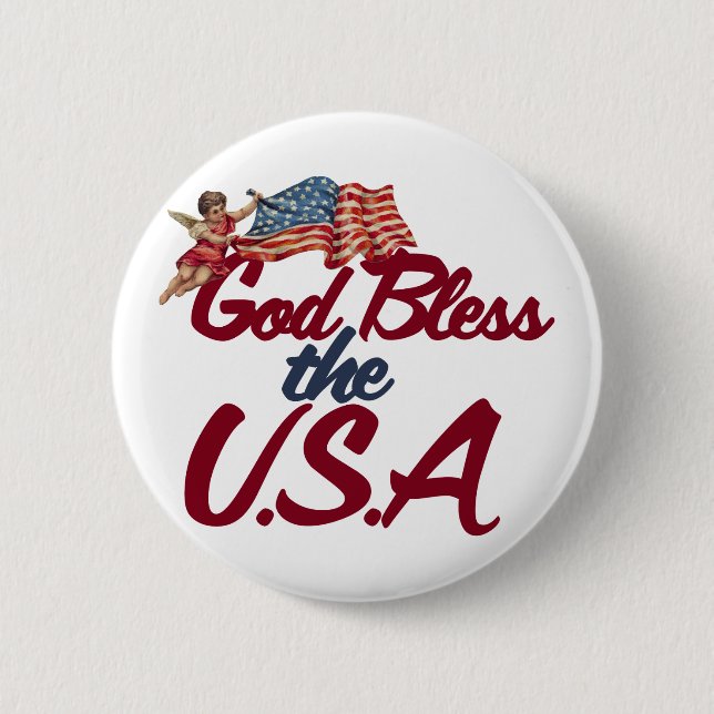 God bless the USA 6 Cm Round Badge (Front)