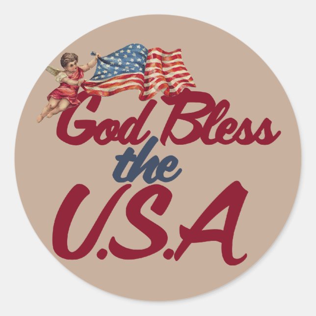 God bless the USA Classic Round Sticker (Front)