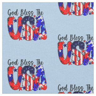 God Bless The USA on blue Fabric