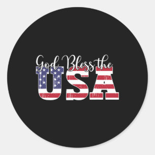 God Bless The Usa Us Flag Patriotic 4th Of July Am Classic Round Sticker