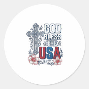 God Bless The USA Vintage Cross Patriotic Shirt (2 Classic Round Sticker