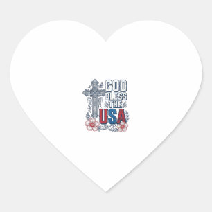 God Bless The USA Vintage Cross Patriotic Shirt (2 Heart Sticker