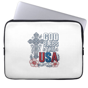 God Bless The USA Vintage Cross Patriotic Shirt (2 Laptop Sleeve