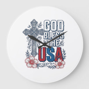 God Bless The USA Vintage Cross Patriotic Shirt (2 Large Clock