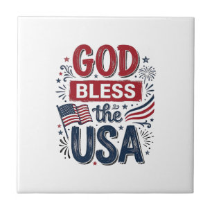 God Bless the USA Vintage Patriotic Faith Shirt De Ceramic Tile