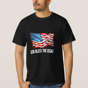 God Bless the USA Waving American Flag Art July 4 T-Shirt