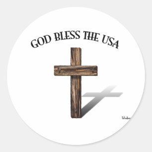 GOD BLESS THE USA with rugged cross Classic Round Sticker