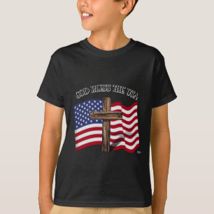 GOD BLESS THE USA with rugged cross & US flag T-Shirt
