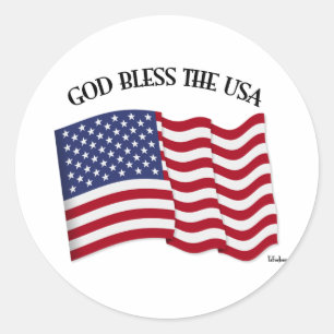 GOD BLESS THE USA with US flag Classic Round Sticker