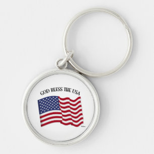 GOD BLESS THE USA with US flag Key Ring